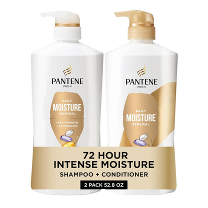 Pantene Pantene Shampoo And Conditioner Set, Daily Moisture Renewal With Pro-V Nutrients For Dry, Color-Treated Hair, Long-Lasting Hydration And Nourishment, 27.7 Fl Oz Each, 2-Pack + Miracle Rescue Shot (0.5 Oz)