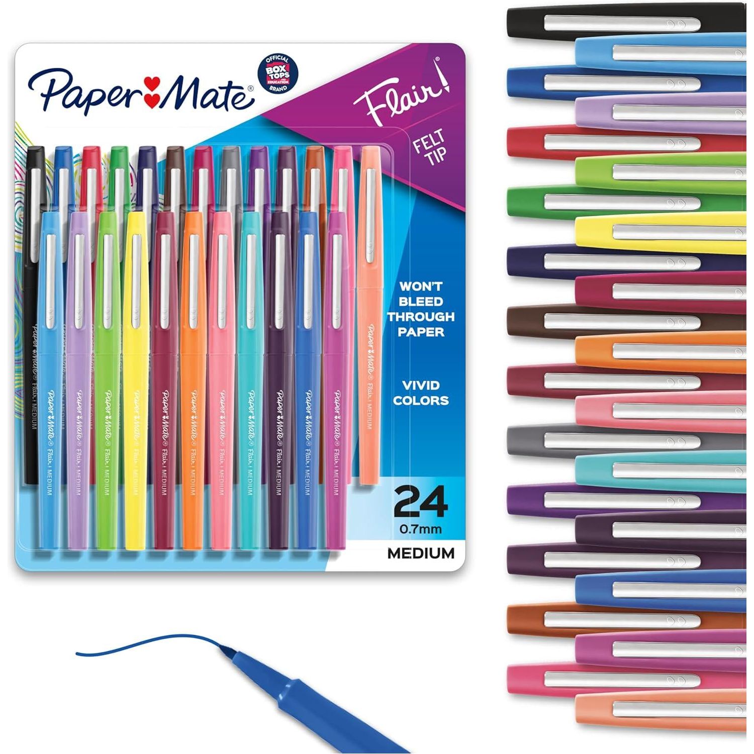 Paper Mate Felt Tip Pens, Flair Marker Pens, Medium Point, Assorted, 24 Count,