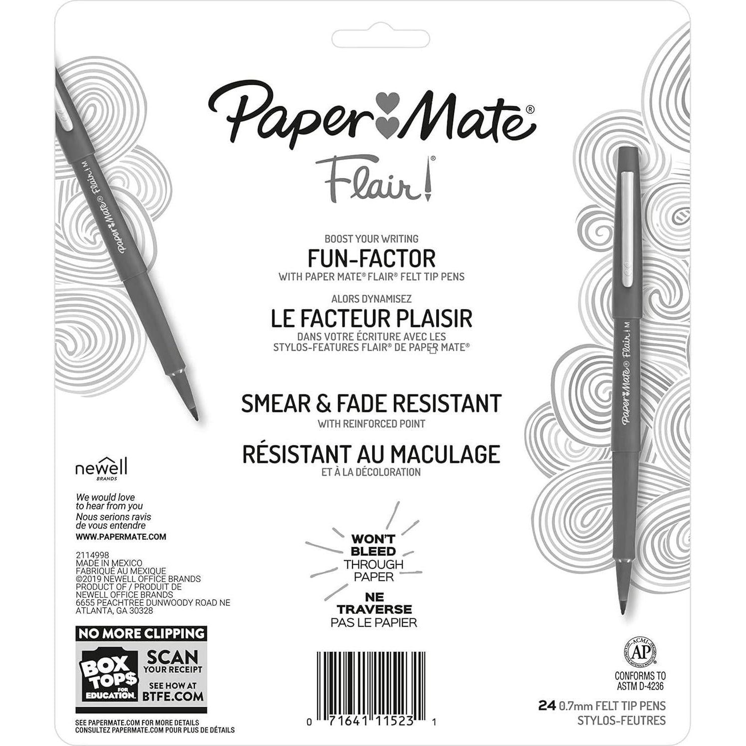 Paper Mate Felt Tip Pens, Flair Marker Pens, Medium Point, Assorted, 24 Count,