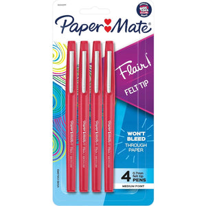 Paper Mate Flair Felt Tip Pens, Medium Point (0.7mm), Red, 4 Count,