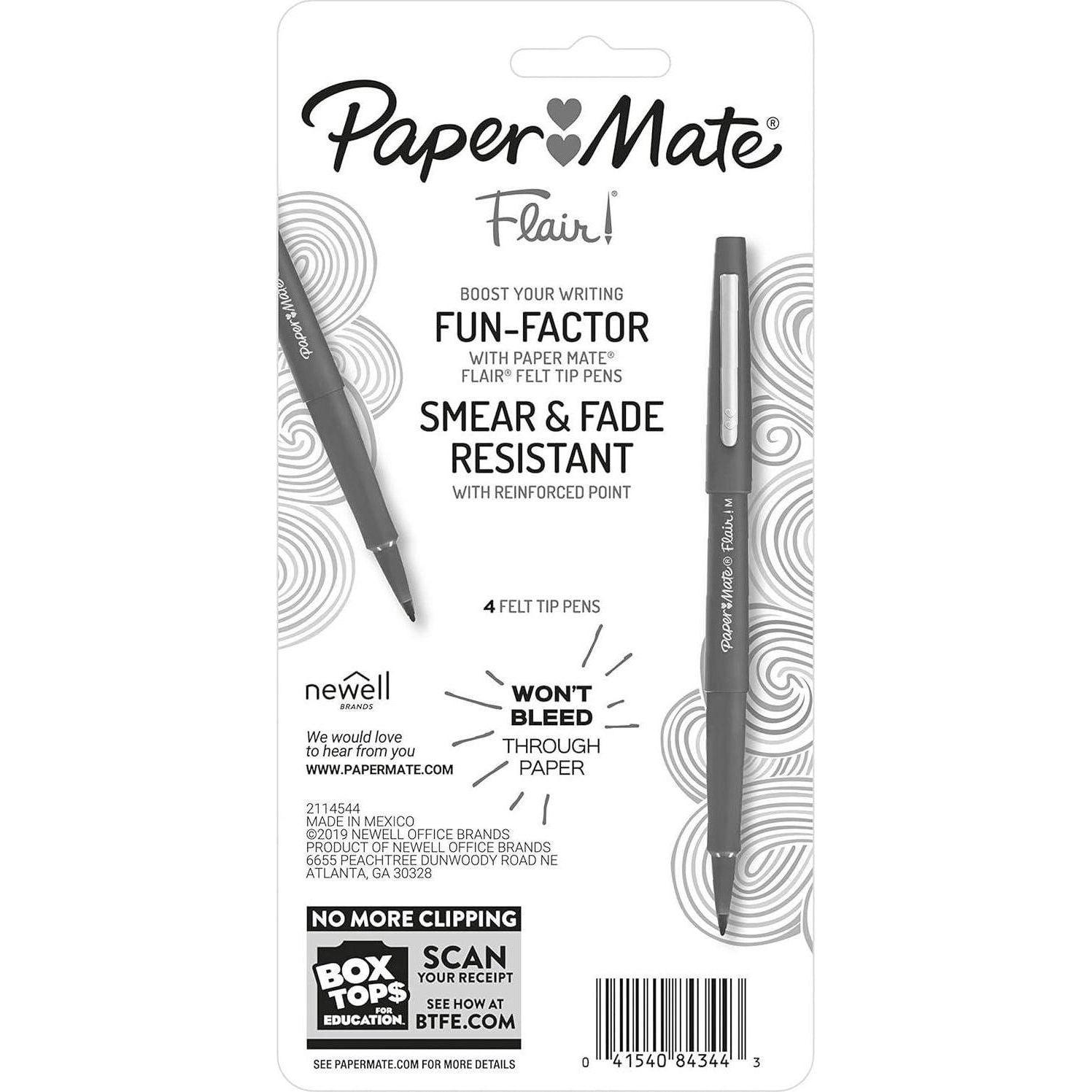 Paper Mate Flair Felt Tip Pens, Medium Point (0.7mm), Black, 4 Count,