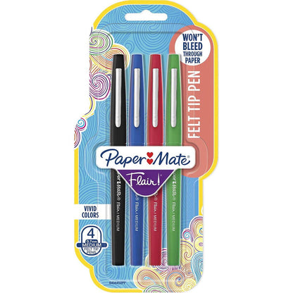Paper Mate Flair Felt Tip Pens, Medium Point (0.7mm), Business Colors, 4 Count,