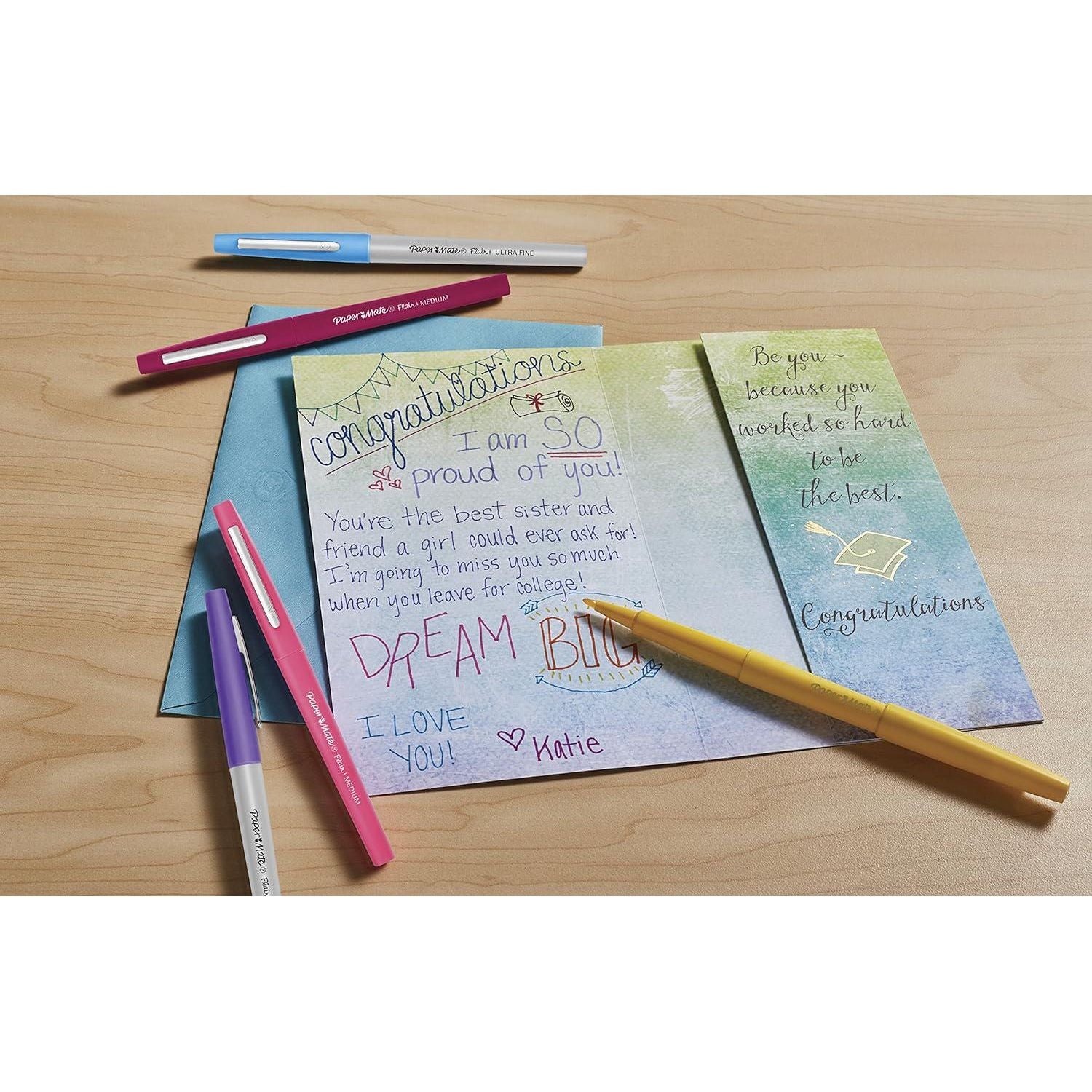 Paper Mate Flair Felt Tip Pens, Medium Point (0.7mm), Business Colors, 4 Count,