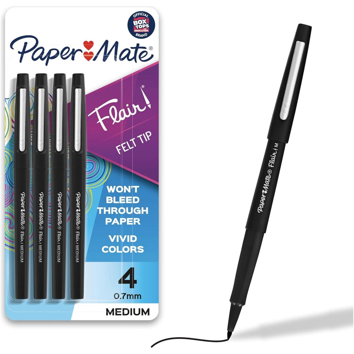 Paper Mate Flair Felt Tip Pens, Medium Point (0.7mm), Black, 4 Count,
