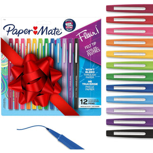 Paper Mate Flair Felt Tip Pens, Medium Point (0.7mm), Assorted Colors, (Pack Of 12, 144 Count Total), Stocking Stuffers,