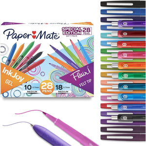 Paper Mate Pens Variety Pack, InkJoy Retractable Gel Pens, Flair Felt Tip Pens, 28-Count, Assorted Colors, Smooth Writing, Fast Drying,