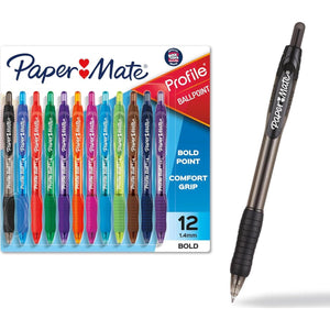 Paper Mate Profile Retractable Ballpoint Pens, Bold (1.4mm), Stocking Stuffers, Assorted Colors, 12 Count,
