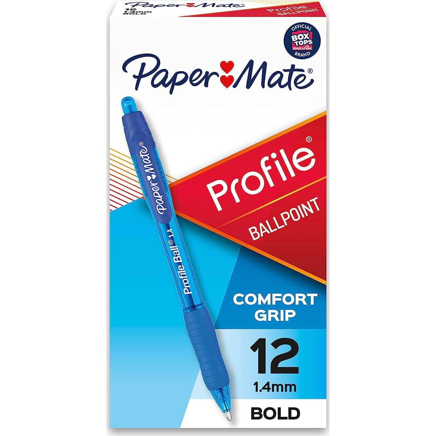 Paper Mate Profile Retractable Ballpoint Pens, Bold Point (1.4mm), Blue, 12 Count,