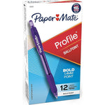 Paper Mate Profile Retractable Ballpoint Pens, Bold (1.4mm), Purple, 12 Count,