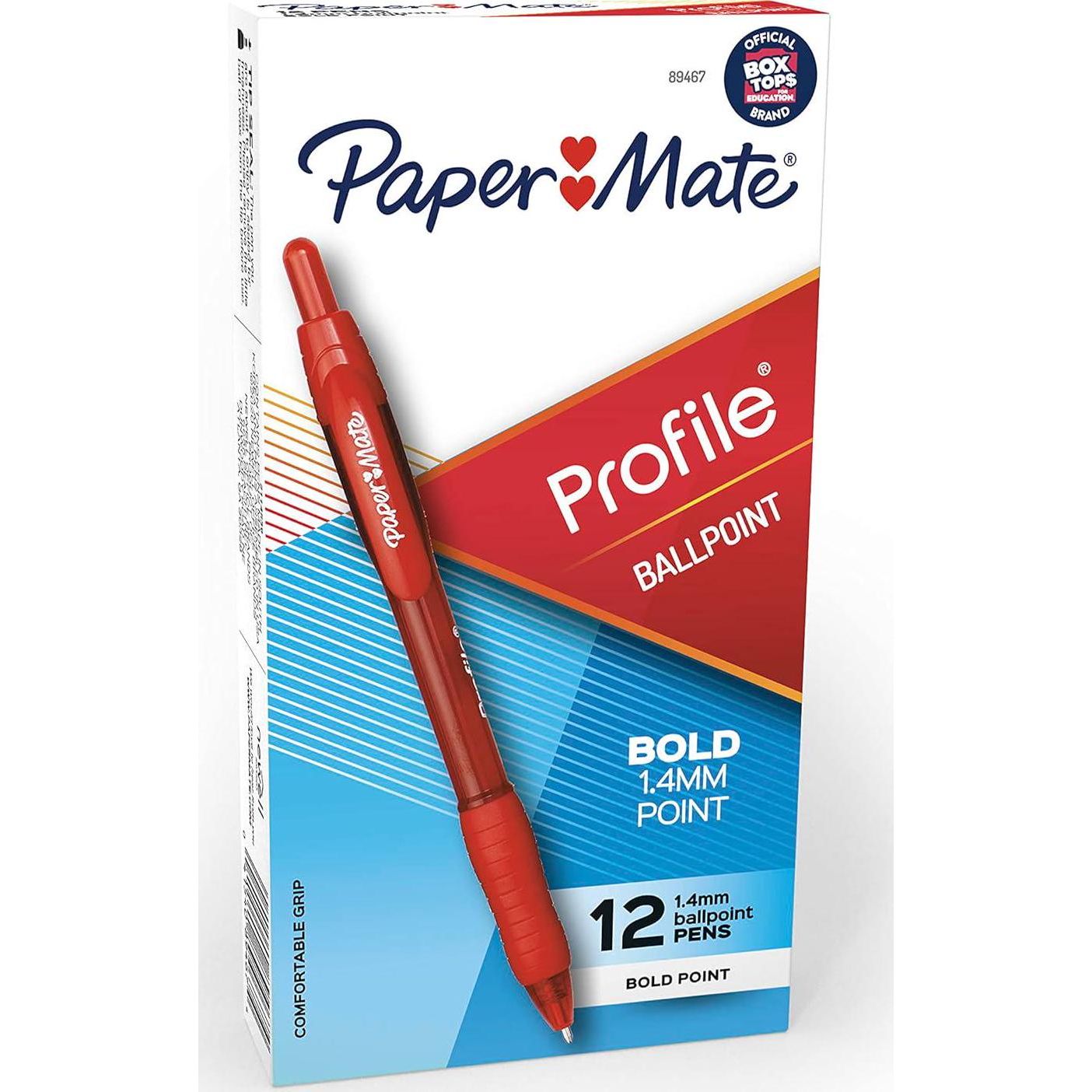 Paper Mate Profile Retractable Ballpoint Pens, Bold (1.4mm), Red, 12 Count,