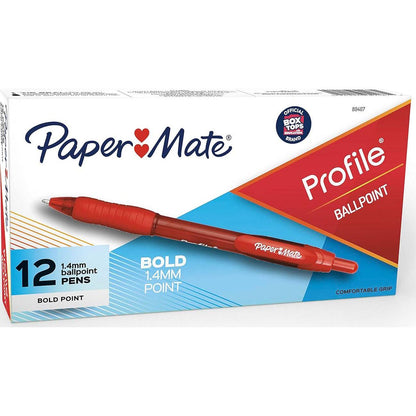 Paper Mate Profile Retractable Ballpoint Pens, Bold (1.4mm), Red, 12 Count,