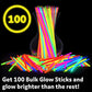 Partysticks 100 Pack 8 Inch Glow Sticks Neon Party Favors Bracelets Necklaces with Connectors