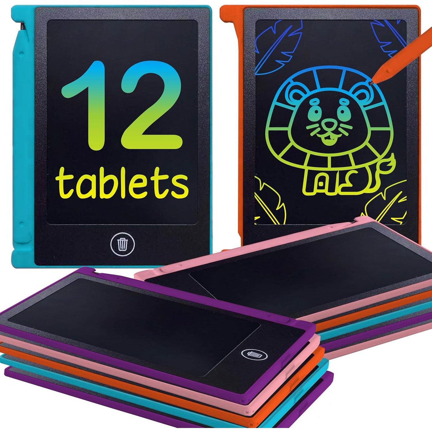 Mini LCD Writing Tablet 12-Pack, 4.5" Kids Doodle Boards, Party Favors, School Prizes, Fun Gifts