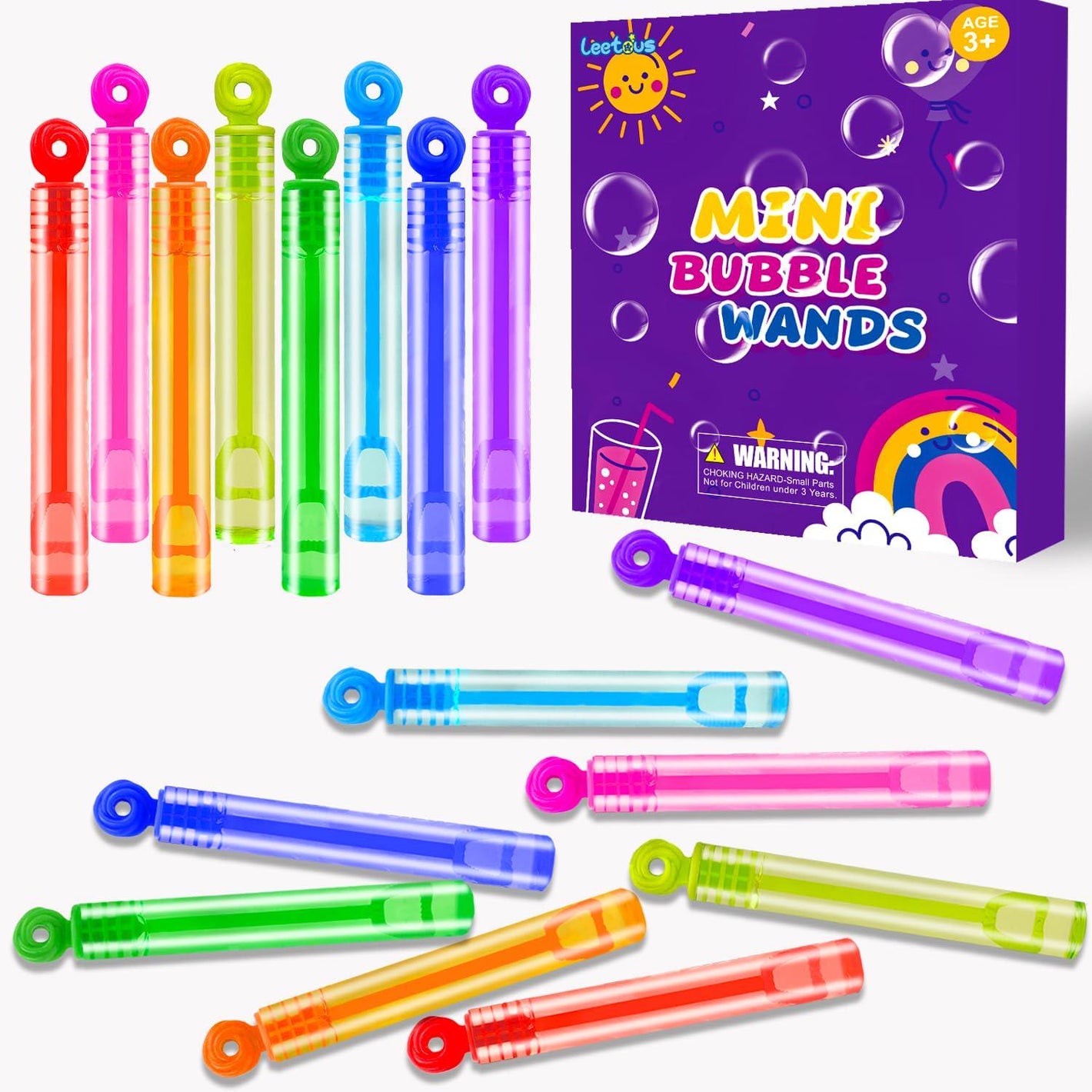 Party Goodie Bag Filler, 32 Mini Bubble Wands, Assorted Colors, Kids Birthday Favors, Non-Candy School Gifts