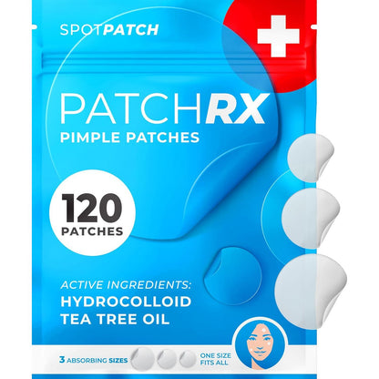 KEYCONCEPTS PatchRx Pimple Patches For Face (120 Patches), Hydrocolloid Acne Patches With Tea Tree Oil, Pimple Patch Pimple Stickers - Hydrocolloid Patch Acne Dots - Acne Pimple Patches For Face - Zit Patches