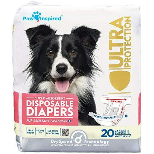 Paw Inspired Disposable Dog Diapers, 20 Ct, Female, Large Size, Ultra Protection for Heat & Incontinence