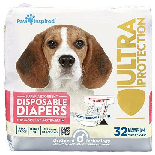Paw Inspired Disposable Female Dog Diapers Medium 32 Count for Heat Incontinence or Training