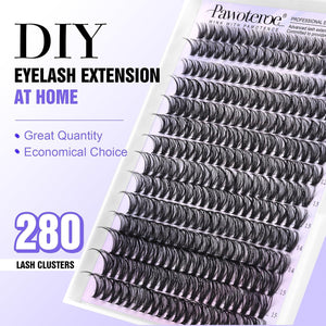 Pawotence Pawotence Lash Clusters 40D 280pcs Cluster Eyelash Extensions 9-16mm Mix Eyelash Clusters Lash Extension Individual Lashes For Self Application (40D, 0.07D, 9-16mm)