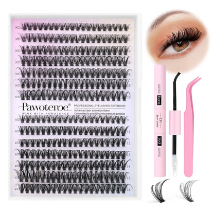Pawotence Pawotence Lash Extension Kit DIY 280pcs Lash Clusters Eyelash Extension Kit, 9-16mm 30D 40D Individual Lashes Kit With Lash Bond And Seal, Lash Tweezers For Self Use (30D&40D, 0.07D, 9-16mm, Kit)