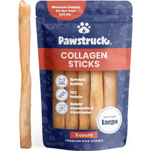 Pawstruck 12 Inch Beef Collagen Sticks Dog Chews 5 Pack Rawhide Alternative with Glucosamine and Chondroitin