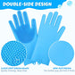 Pecute Pet Grooming Gloves Silicone with Five Finger Design for Bathing Massaging Dogs Cats Blue