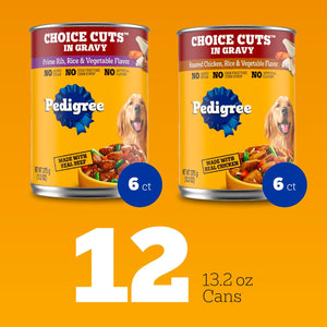 Pedigree Choice Cuts in Gravy Wet Dog Food Prime Rib Flavor 13.2 oz Cans Pack of 12
