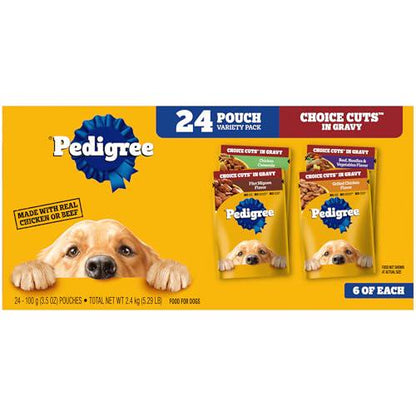 Pedigree Choice Cuts Wet Dog Food, 24 Ct Variety Pack, 3.5 oz Pouches, Gravy-Based Adult Dog Meals