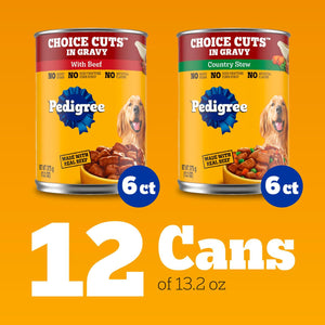 Pedigree Choice Cuts in Gravy Adult Wet Dog Food with Beef 13.2 oz Cans Pack of 12