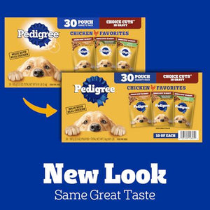 Pedigree Wet Dog Food Choice Cuts in Gravy Variety Pack, 3.5 oz Pouches x 30, Adult Dogs