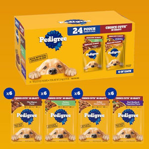 Pedigree Choice Cuts Wet Dog Food, 24 Ct Variety Pack, 3.5 oz Pouches, Gravy-Based Adult Dog Meals