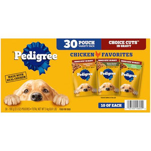 Pedigree Wet Dog Food Choice Cuts in Gravy Variety Pack, 3.5 oz Pouches x 30, Adult Dogs