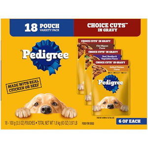 Pedigree Choice Cuts in Gravy Wet Dog Food 3.5 oz 18 Pouches Adult Variety Pack Soft Dog Meals