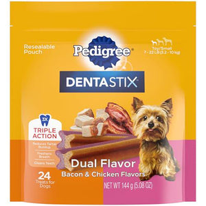 Pedigree Dentastix Dog Dental Treats Dual Flavor Bacon and Chicken 24 Treats
