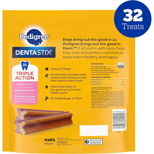 Pedigree Dentastix Dual Flavor Large Dog Treats Bacon and Chicken 32 Count 1.47 lb Bag