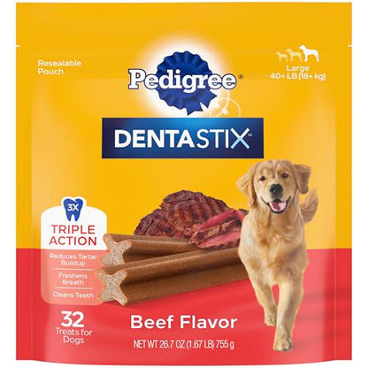 Pedigree Dentastix Large Dog Dental Treats Beef Flavor 32 Count 1.67 lb Pack