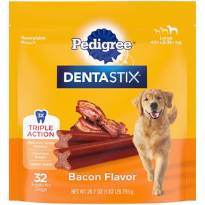Pedigree Dentastix Large Dog Dental Treats, Bacon Flavor, 32 Count, 1.67 lb Bag
