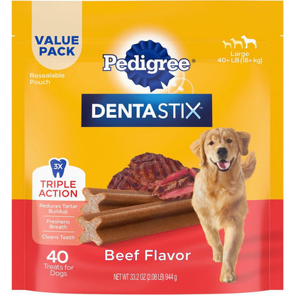 Pedigree Dentastix Large Dog Treats 2.08 lb Beef Flavor Chews 40 Count Daily Dental Care