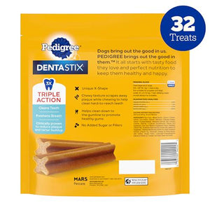 Pedigree Dentastix Dental Dog Treats for Large Dogs, Original Flavor, 32 Treats, 1.66 lb Bag