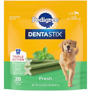Pedigree Dentastix, 1.46 lb Bag, 28 Large Breed Dog Treats, Fresh Flavor, Helps Clean Teeth & Freshen Breath