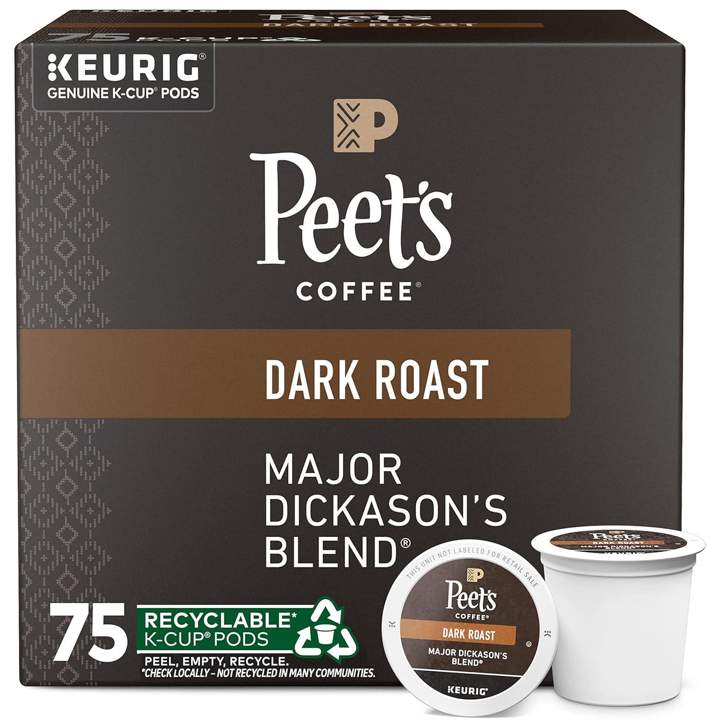 Peet's Coffee Dark Roast K-Cup Pods, Major Dickason's Blend, 75 Count (1 Box)
