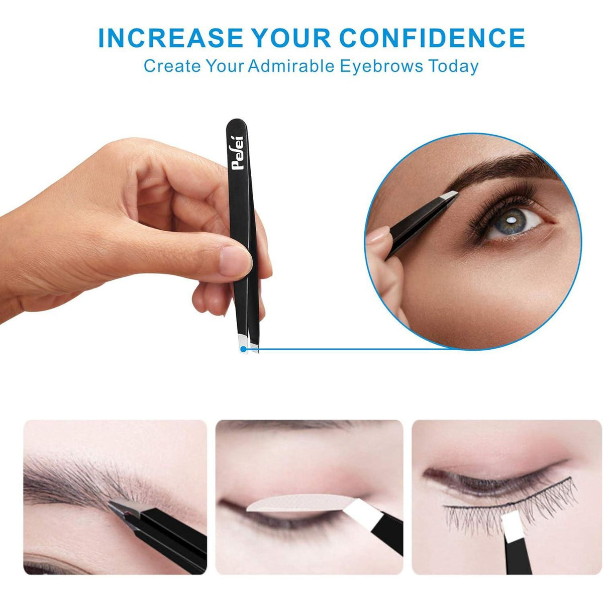 Pefei Pefei Tweezers Set - Professional Stainless Steel Tweezers For Eyebrows - Great Precision For Facial Hair, Splinter And Ingrown Hair Removal (Black)