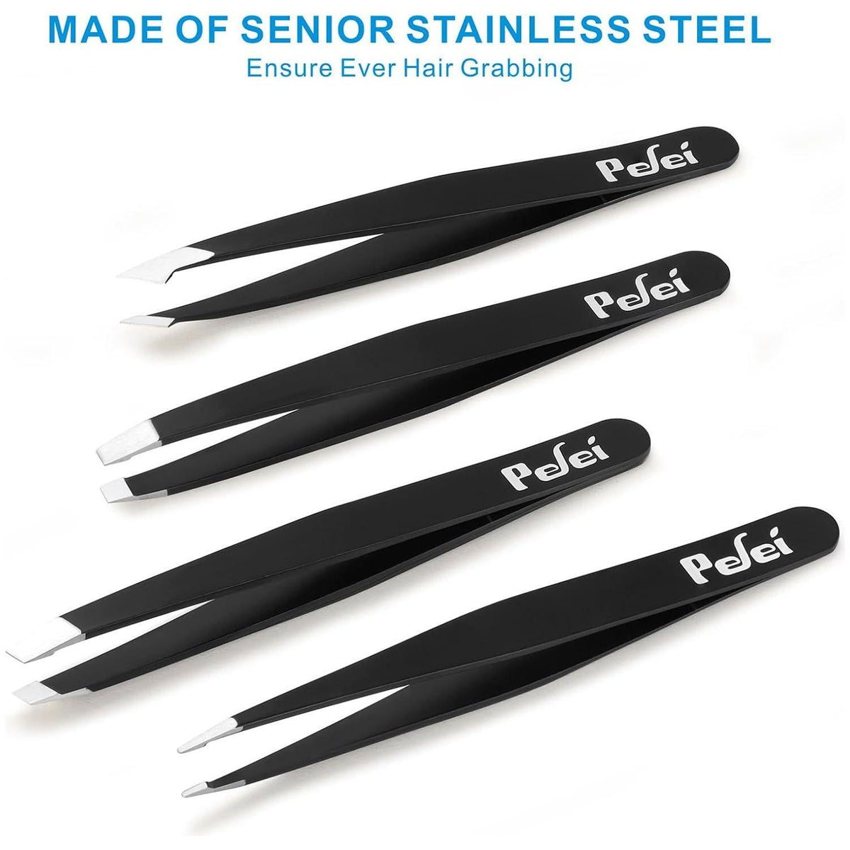 Pefei Pefei Tweezers Set - Professional Stainless Steel Tweezers For Eyebrows - Great Precision For Facial Hair, Splinter And Ingrown Hair Removal (Black)