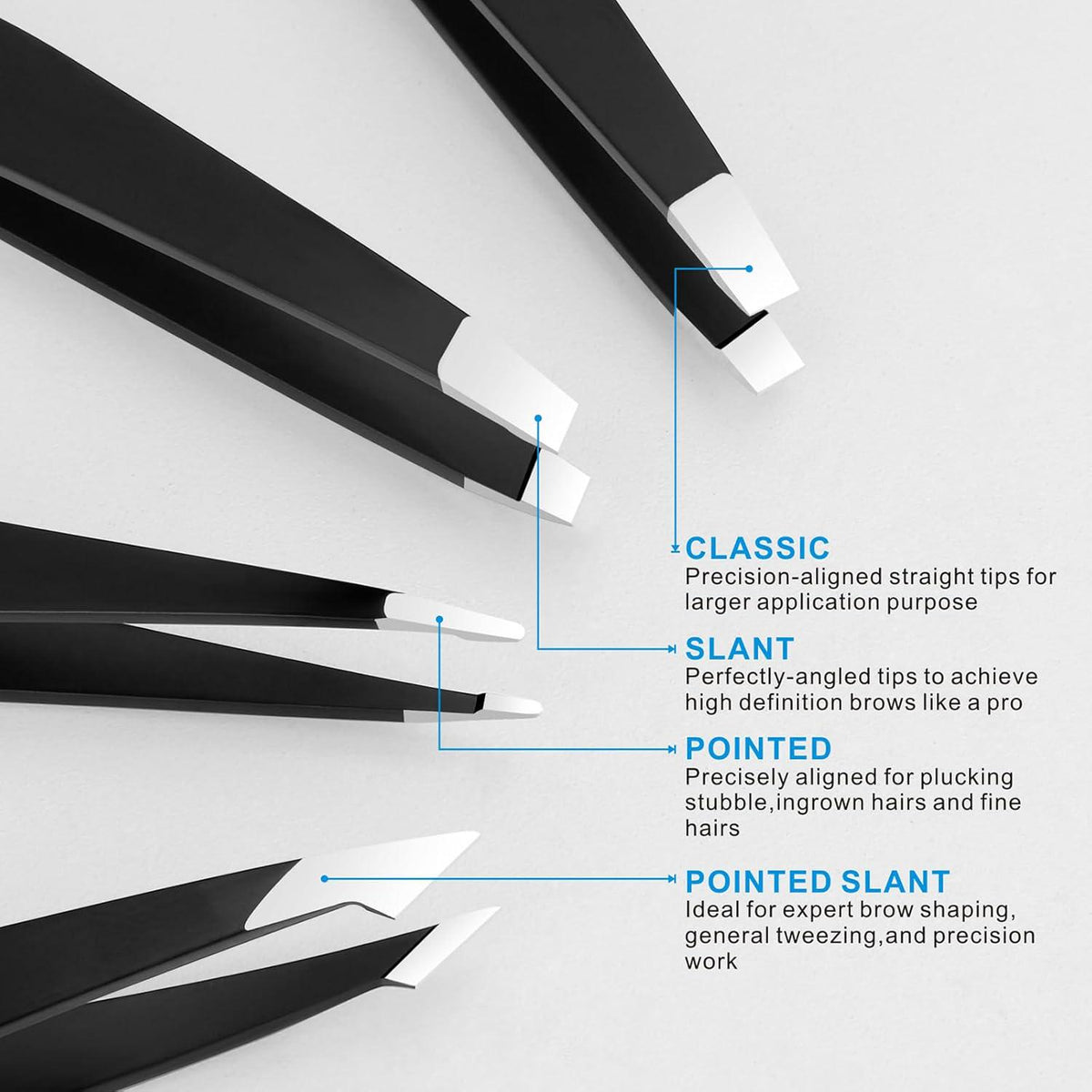 Pefei Pefei Tweezers Set - Professional Stainless Steel Tweezers For Eyebrows - Great Precision For Facial Hair, Splinter And Ingrown Hair Removal (Black)