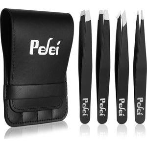 Pefei Pefei Tweezers Set - Professional Stainless Steel Tweezers For Eyebrows - Great Precision For Facial Hair, Splinter And Ingrown Hair Removal (Black)