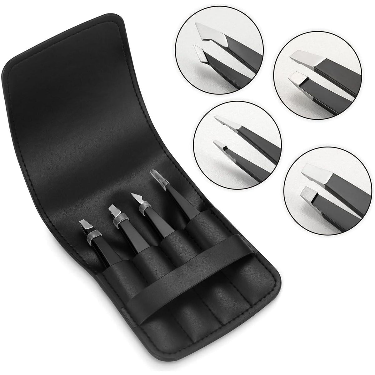 Pefei Pefei Tweezers Set - Professional Stainless Steel Tweezers For Eyebrows - Great Precision For Facial Hair, Splinter And Ingrown Hair Removal (Black)