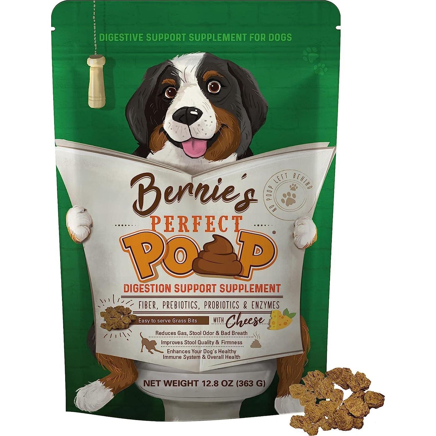 Bernie's Best Perfect Poop Digestive Health Supplement for Dogs Fiber Prebiotics Probiotics Cheddar 12.8 oz