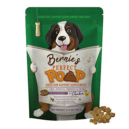 Bernie's Best Perfect Poop Dog Digestive Supplement 12.8 oz Chicken Flavor Fiber Probiotics and Enzymes for Gut Health