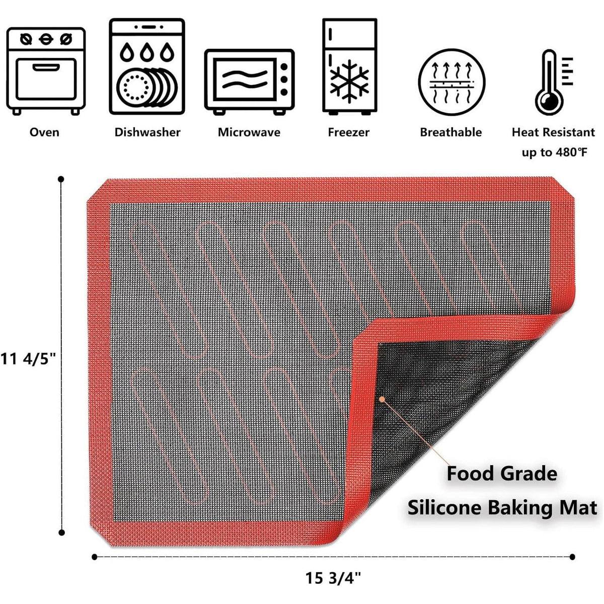 Perforated Silicone Baking Mats, 2 PCS Eclair Silicone Mat For Half Sheet With 12 Printed Oblong Eclair Guides, Non-Stick Reusable Oven Liners For Making Bread/Pizza/Pastry/Cookie 11-4/5 X 15-3/4,779296511131