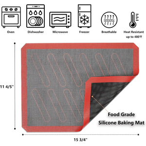 Perforated Silicone Baking Mats, 2 PCS Eclair Silicone Mat For Half Sheet With 12 Printed Oblong Eclair Guides, Non-Stick Reusable Oven Liners For Making Bread/Pizza/Pastry/Cookie 11-4/5 X 15-3/4,779296511131
