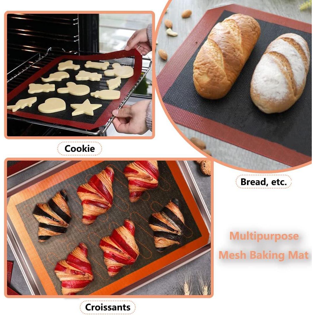 Perforated Silicone Baking Mats, 2 PCS Eclair Silicone Mat For Half Sheet With 12 Printed Oblong Eclair Guides, Non-Stick Reusable Oven Liners For Making Bread/Pizza/Pastry/Cookie 11-4/5 X 15-3/4,779296511131
